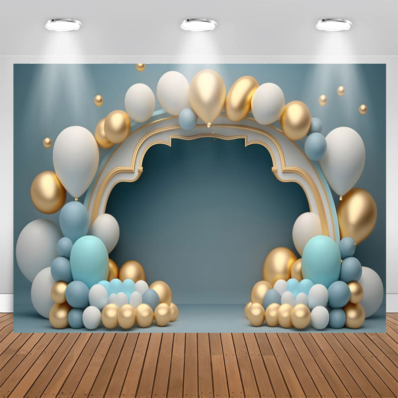 Lofaris White Gold Balloon Blue Wall 1st Birthday Backdrop