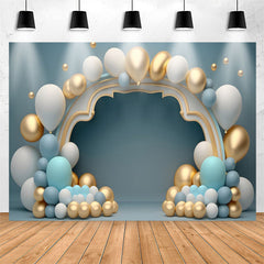 Lofaris White Gold Balloon Blue Wall 1st Birthday Backdrop