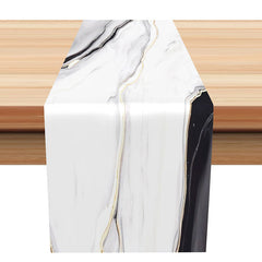 Lofaris White Gold Black Marble Texture Modern Table Runner