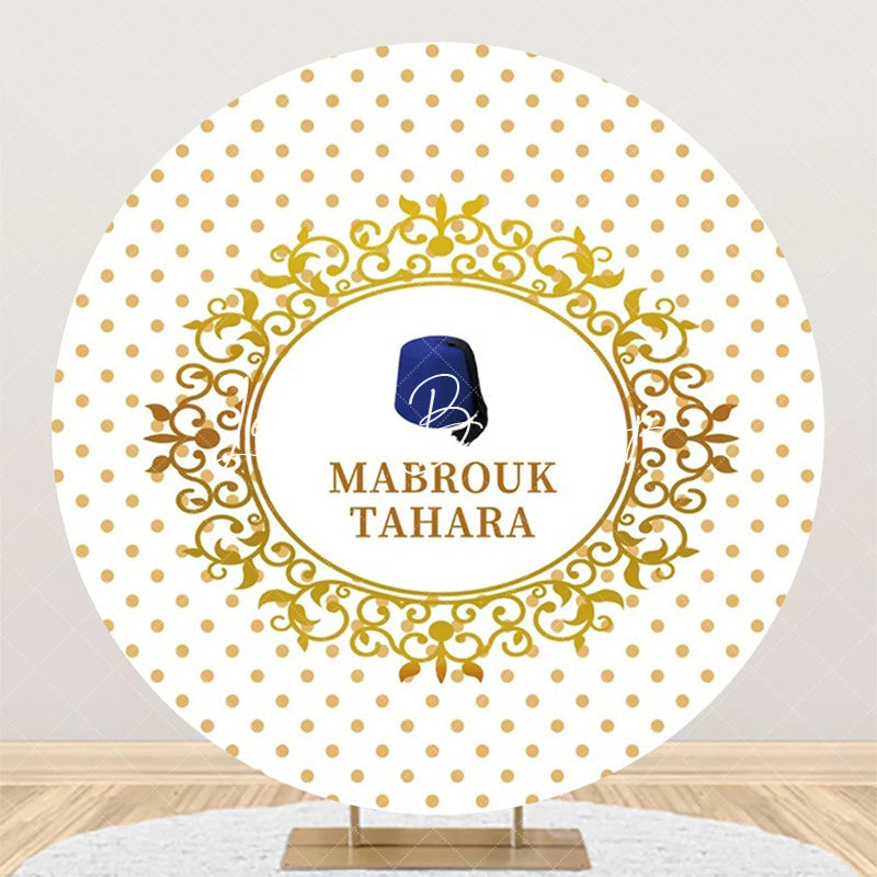 Lofaris White Gold Dots Hat Mabrouk Tahara Round Backdrop