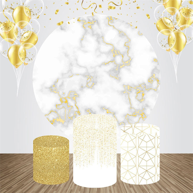 Lofaris White Gold Glitter Round Happy Birthday Backdrop Kit