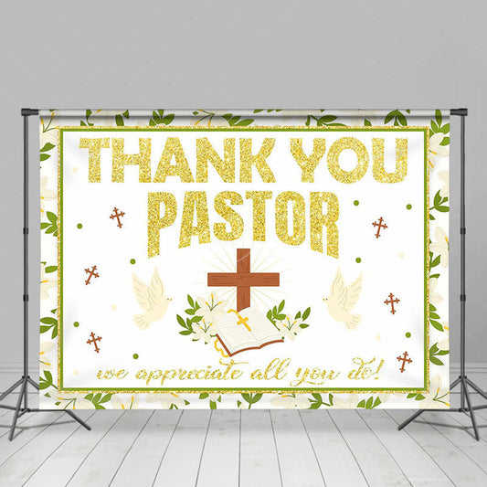 Lofaris White Gold Leaf Thank You Pastor Appreciate Backdrop