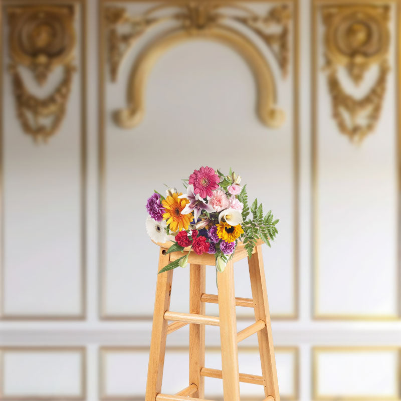 Lofaris White Gold Light Luxury Retro Wall Photo Backdrop