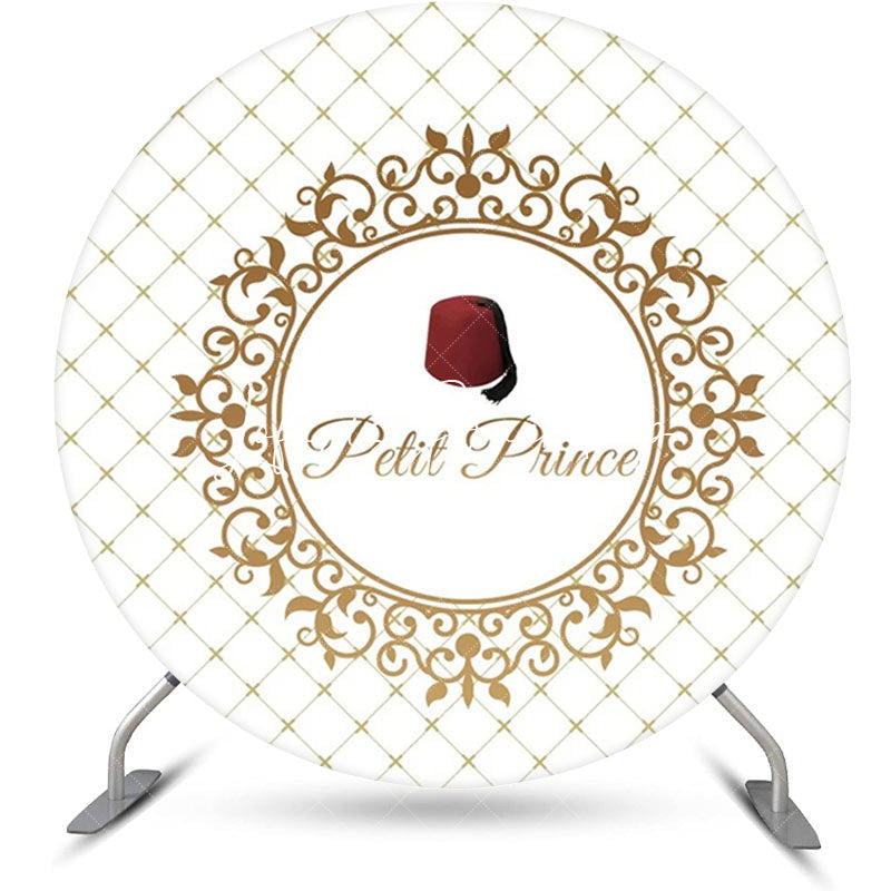 Lofaris White Gold Plaid Red Hat Petit Prince Round Backdrop