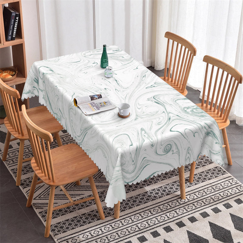 Lofaris White Green Ripples Decorative Rectangle Tablecloth