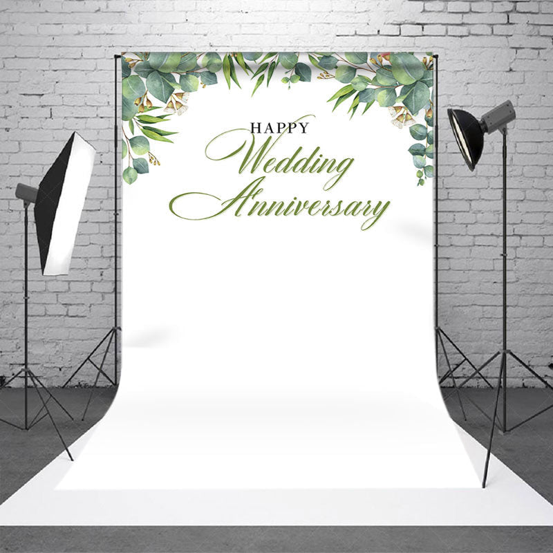 Lofaris White Greenery Happy Wedding Anniversary Backdrop