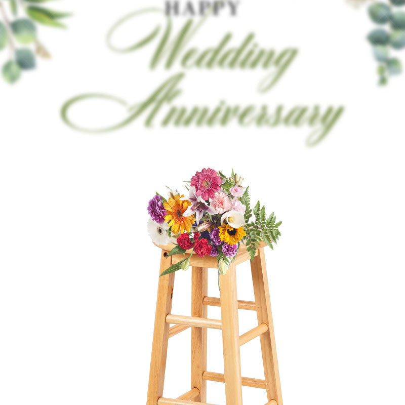 Lofaris White Greenery Happy Wedding Anniversary Backdrop