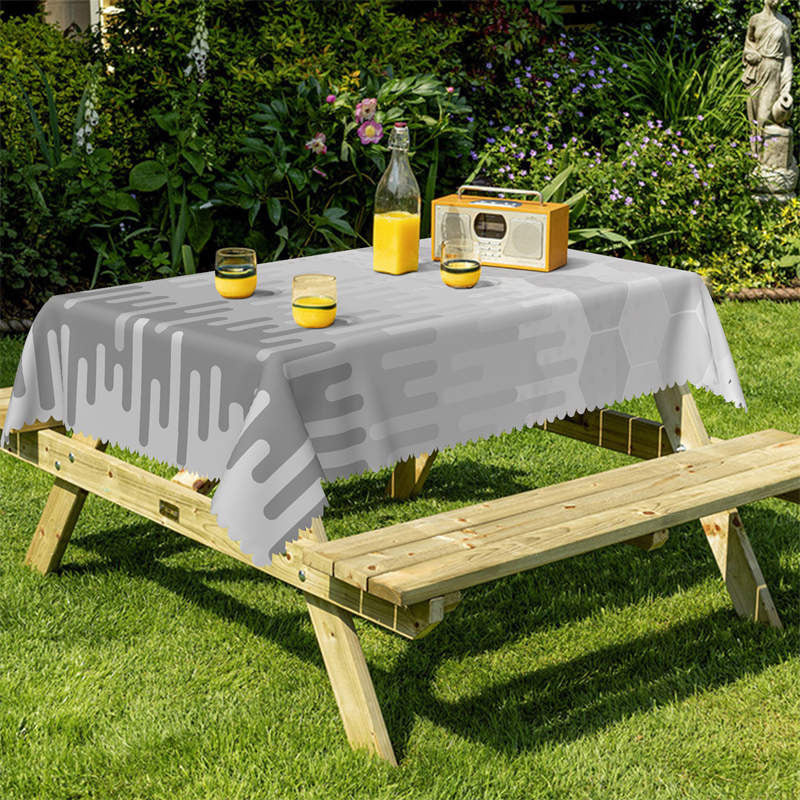 Lofaris White Grey Ice Lines Rectangle Tablecloth