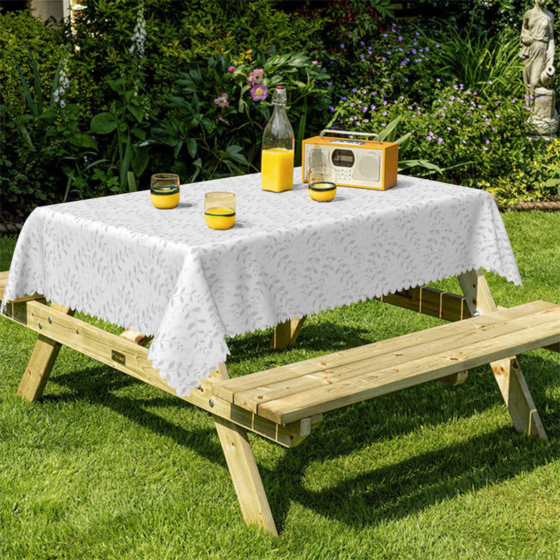 Lofaris White Grey Leafage Pastoral Rectangle Tablecloth