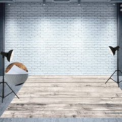 Lofaris White Grey Wooden Photo Booth Floor Backdrop