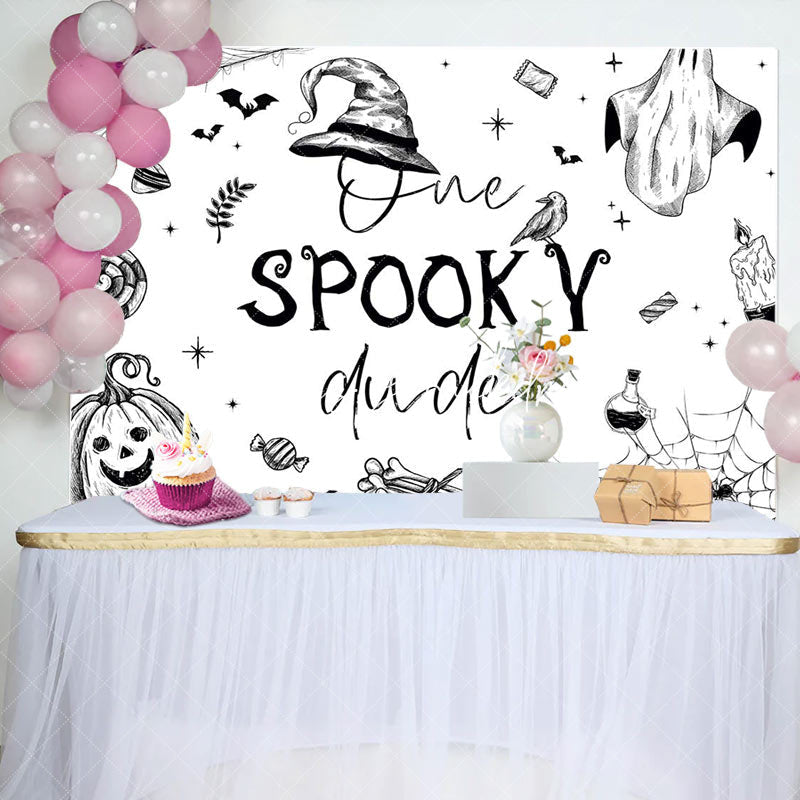 Lofaris White Halloween One Spooky Dude Birthday Backdrop