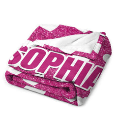 Lofaris White Heart Pink Custom Name Valentines Day Blanket