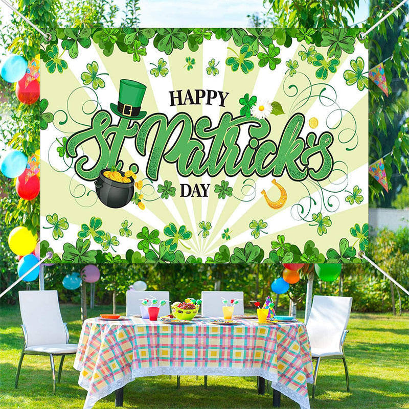 Lofaris White Light Green Clovers St Patricks Day Backdrop