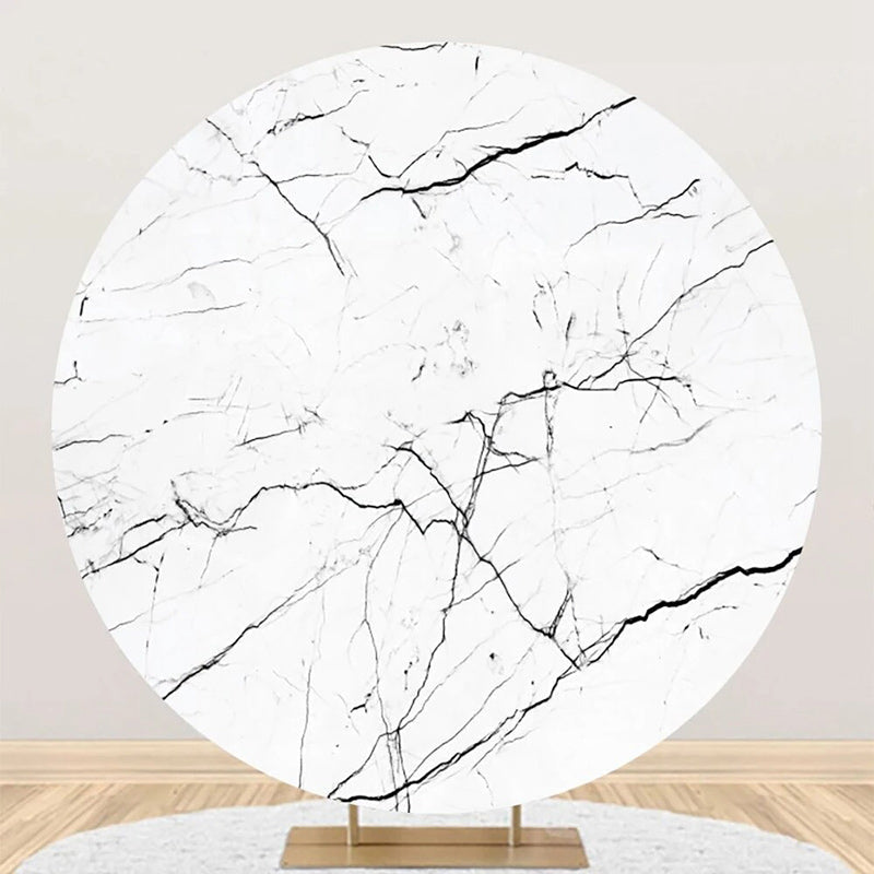 Lofaris White Marble Texture Black Round Birthday Backdrop
