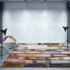 Lofaris White Paint Colorful Board Wooden Floor Backdrop