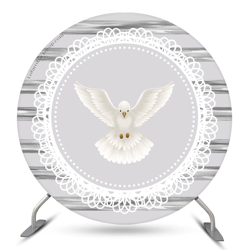 Lofaris White Pigeon Round Grey Baby Shower Decoration Backdrop Kit