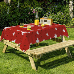 Lofaris White Pine Trees Dots Repeat Red Christmas Tablecloth