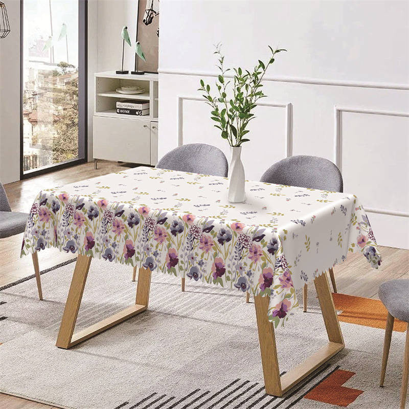 Lofaris White Pink Blue Floral Spring Rectangle Tablecloth