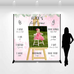 Lofaris White Pink Floral Leaf Custom 1st Birthday Backdrop