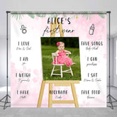 Lofaris White Pink Floral Leaf Custom 1st Birthday Backdrop