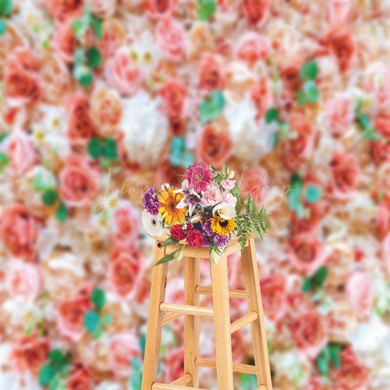 Lofaris White Pink Floral Leaves Backdrop For Photography
