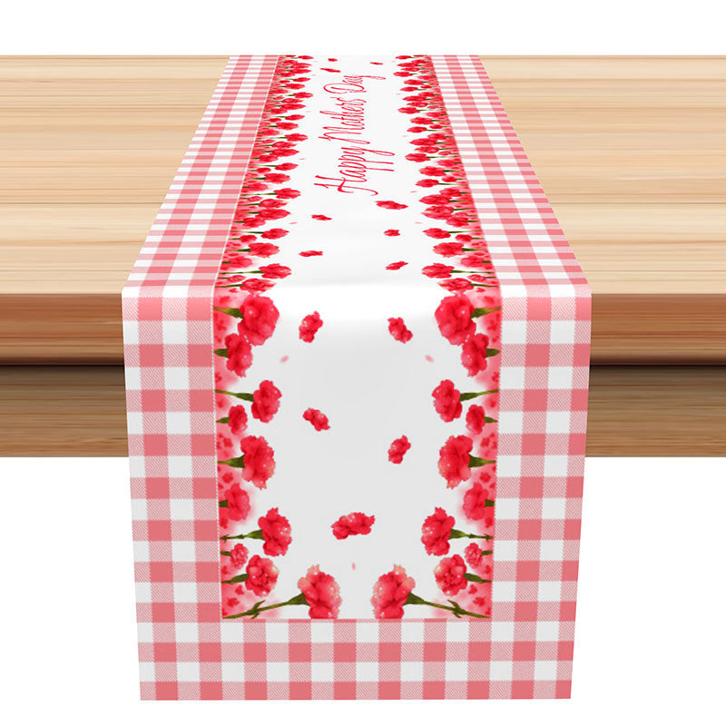 Lofaris White Pink Floral Plaids Mothers Day Table Runner