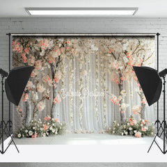 Lofaris White Pink Floral Trees Curtain Spring Photo Backdrop