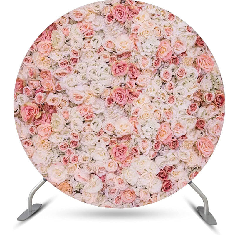 Lofaris White Pink Floral Wall Holy Round Wedding Backdrop