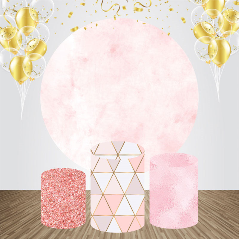 Lofaris White Pink Glitter Round Happy Birthday Backdrop Kit