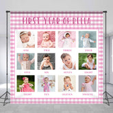 Lofaris White Pink Plaid Custom 1st Birthday Photo Backdrop