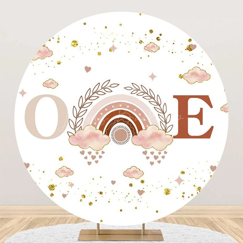 Lofaris White Pink Rainbow Boho Round 1st Birthday Backdrop