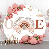 Lofaris White Pink Rainbow Boho Round 1st Birthday Backdrop