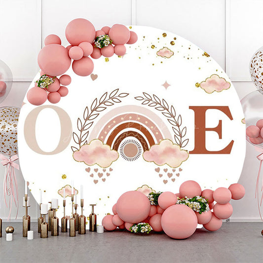 Lofaris White Pink Rainbow Boho Round 1st Birthday Backdrop