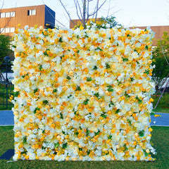 Lofaris White Yellow Green Leaf Artificial Flower Wall