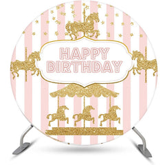 Lofaris White Pink Stripes Circus Round Birthday Backdrop