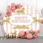 Lofaris White Pink Stripes Circus Round Birthday Backdrop