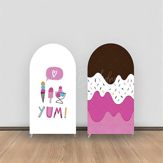 Lofaris White Pink Yum Ice Cream Double Sided Arch Backdrop