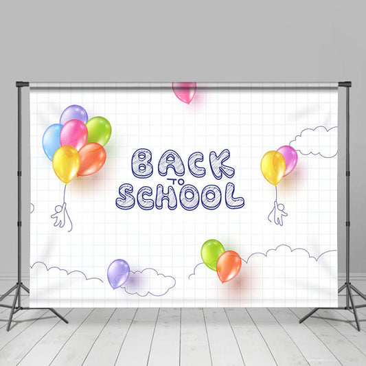 Lofaris White Plaid Colorful Balloon Back To School Backdrop