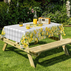Lofaris White Plaid Tulip Rectangle Tablecloth for Kitchen