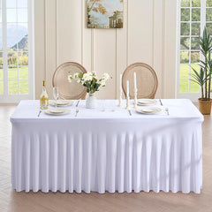 Lofaris White Premium Spandex Rectangle Party Table Skirt