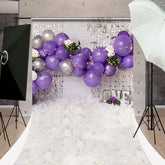 Lofaris White Purple Balloons Sweep Backdrop For Cake Smash