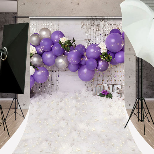 Lofaris White Purple Balloons Sweep Backdrop For Cake Smash