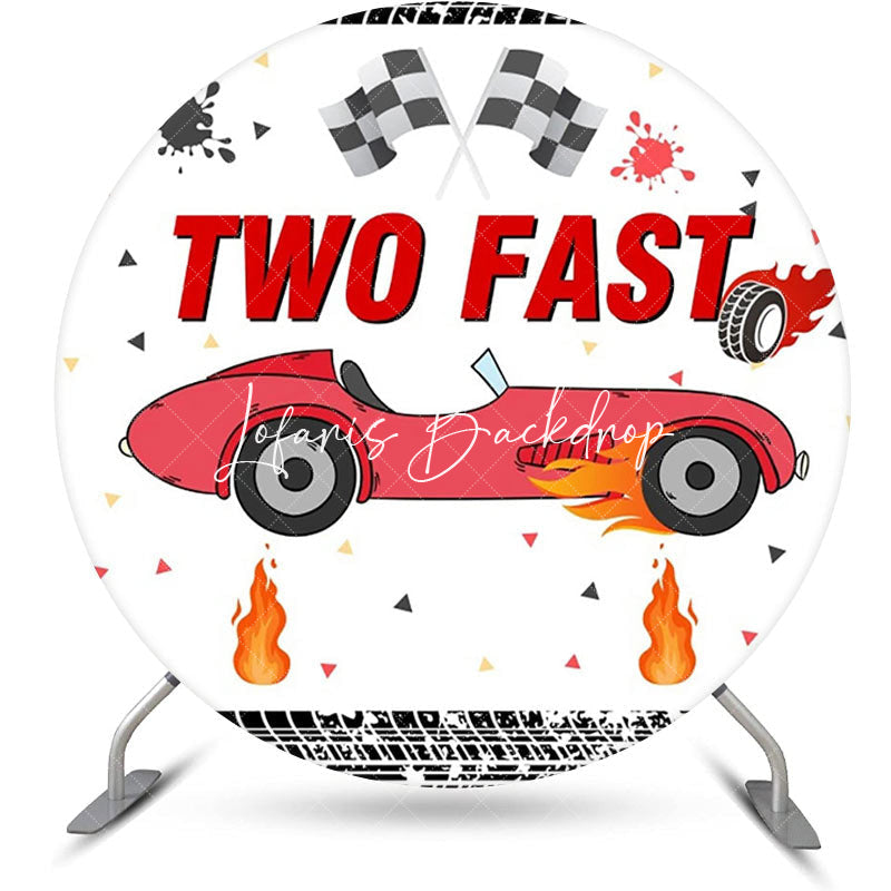 Lofaris White Racing Car Two Fast Round Birthday Backdrop