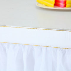 Lofaris White Rectangle Tulle Ruffle Banquet Table Skirt