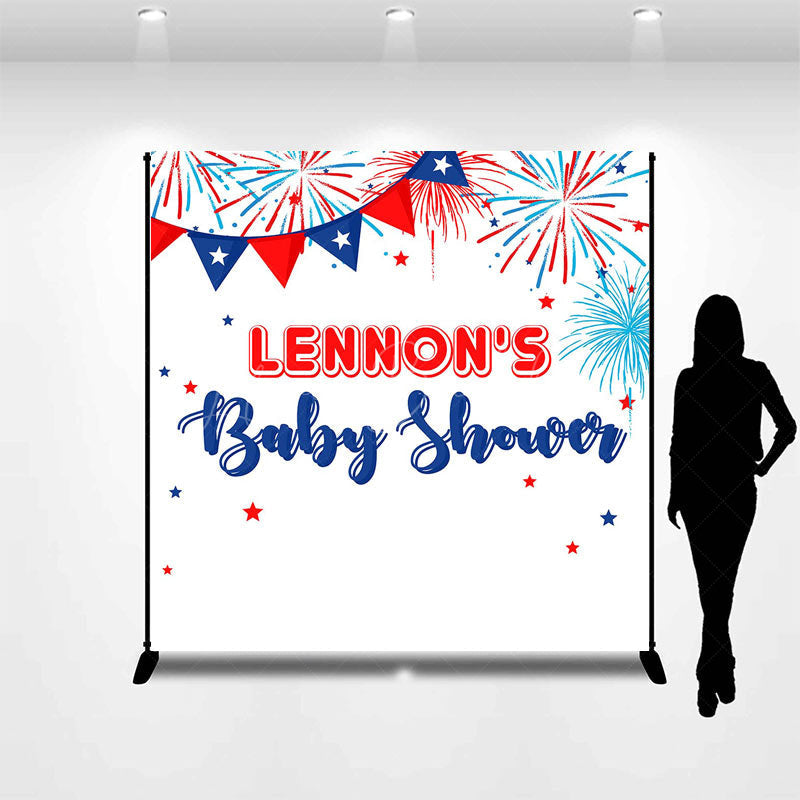 Lofaris White Red Blue Sparkle Custom Baby Shower Backdrop