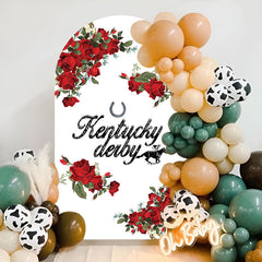 Lofaris White Red Floral Horse Kentucky Derby Arch Backdrop