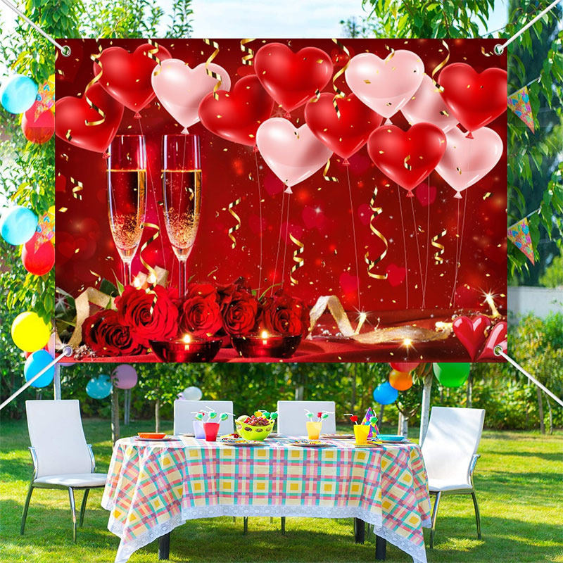 Lofaris White Red Heart Baloon Rose Champagne Bokeh Backdrop