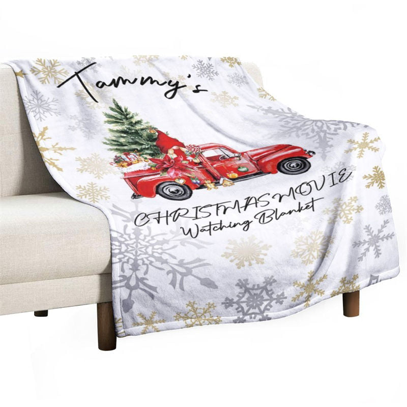 Lofaris White Red Truck Snowflake Custom Christmas Blanket