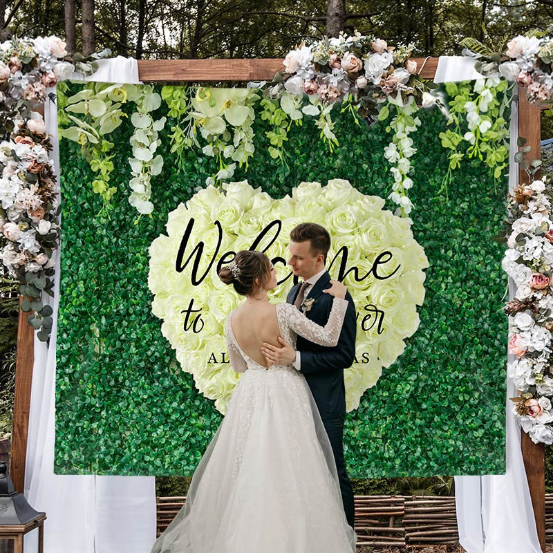 Lofaris White Rose And Green Leaves Wedding Decoration Backdrop