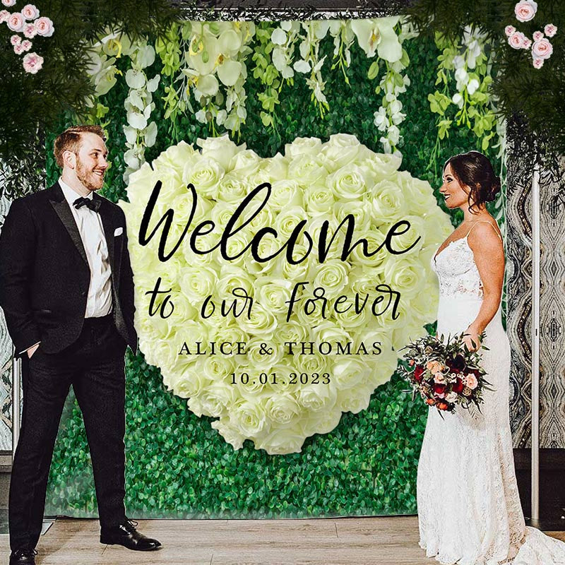 Lofaris White Rose And Green Leaves Wedding Decoration Backdrop